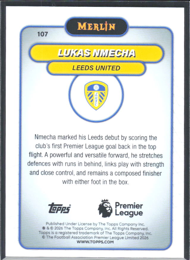 Lukas Nmecha 2026 Merlin Premier League #107 – baksida