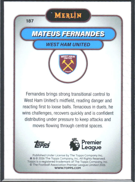 Mateus Fernandes 2026 Merlin Premier League #187 – baksida