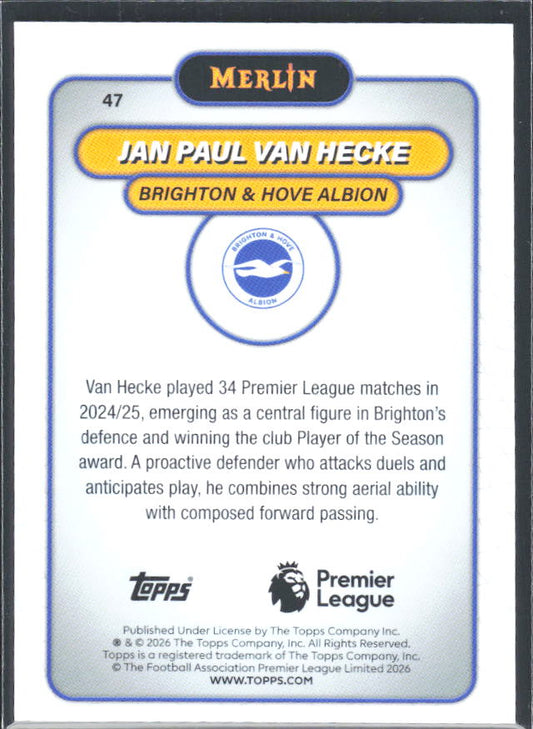Jan Paul van Hecke 2026 Merlin Premier League #47 – baksida