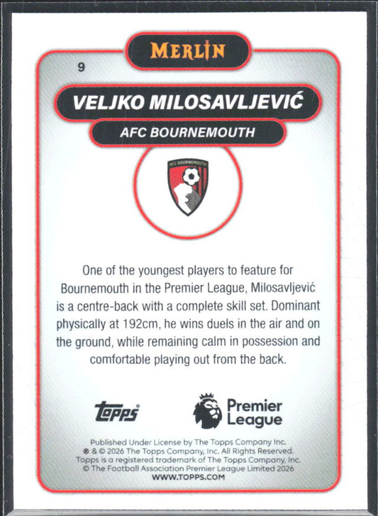 Veljko Milosavljević 2026 Merlin Premier League RC #9 – baksida
