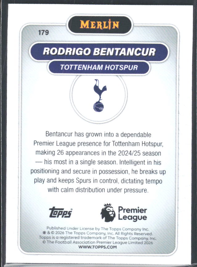 Rodrigo Bentancur 2026 Merlin Premier League #179 – baksida