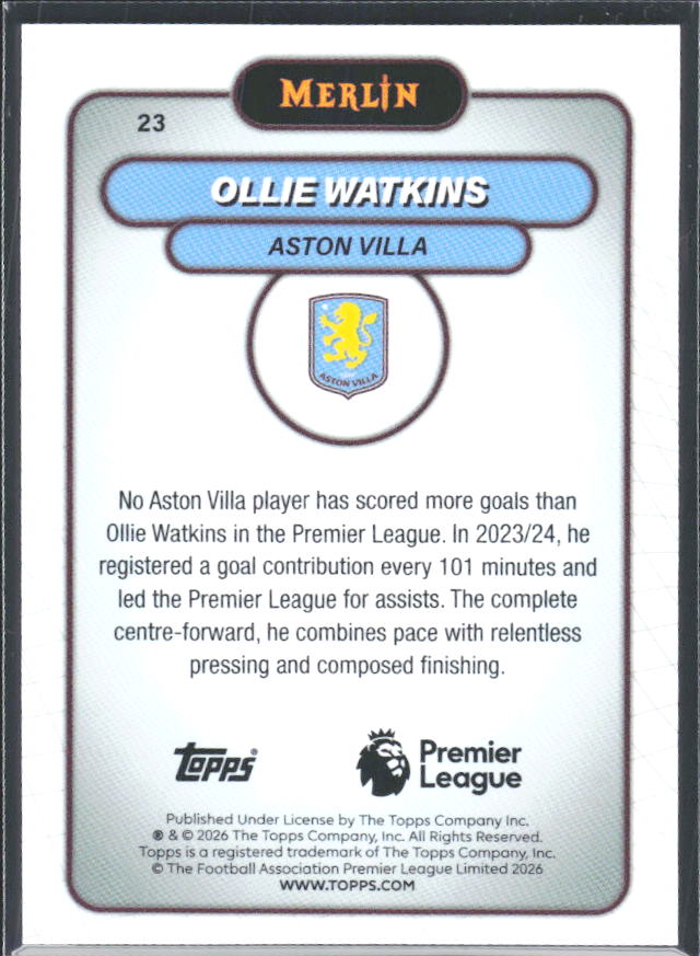 Ollie Watkins 2026 Merlin Premier League #23 – baksida