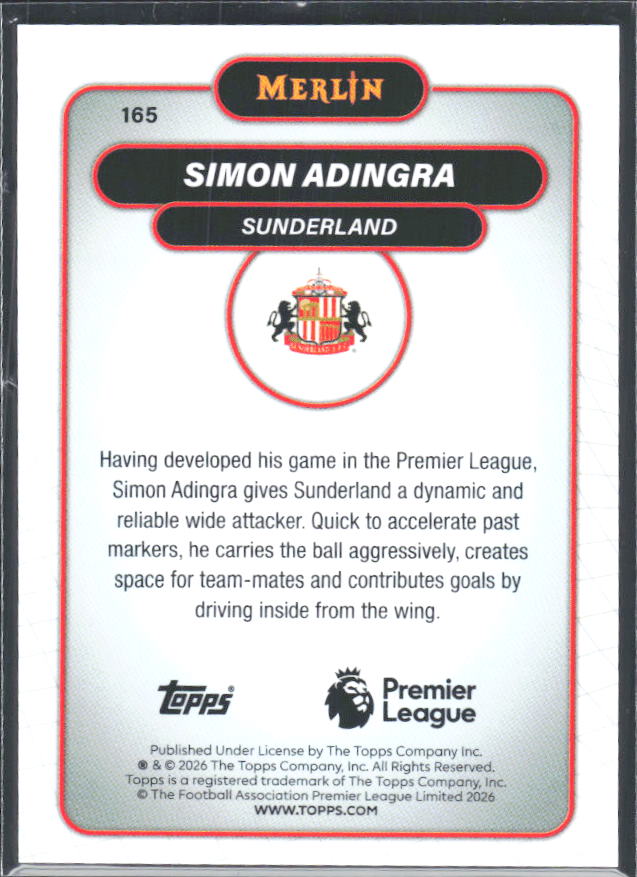 Simon Adingra 2026 Merlin Premier League #165 – baksida