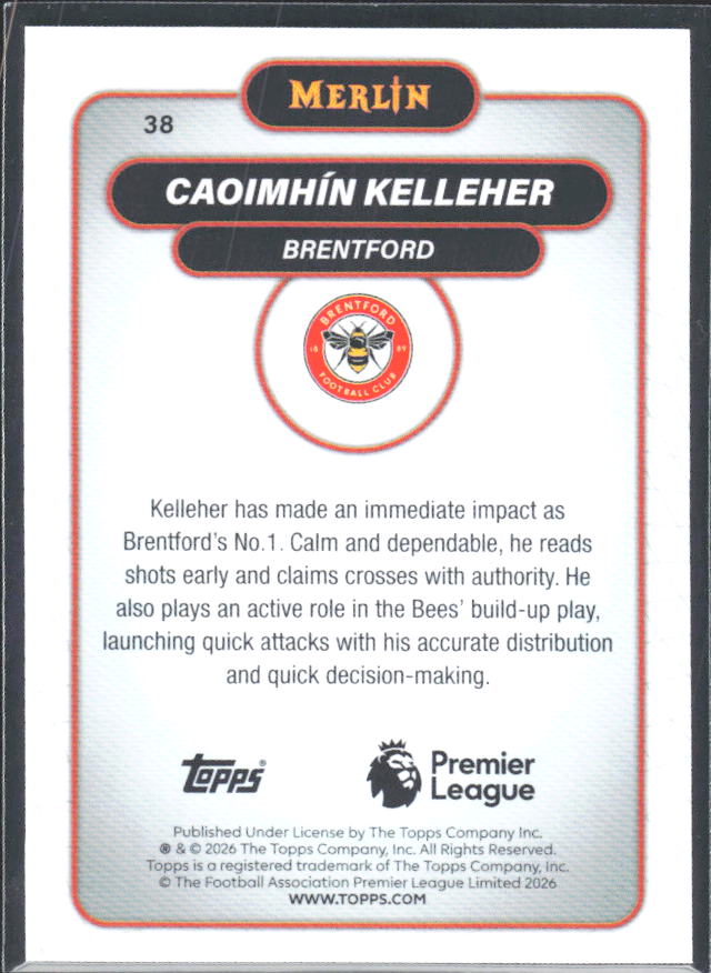 Caoimhín Kelleher 2026 Merlin Premier League #38 – baksida