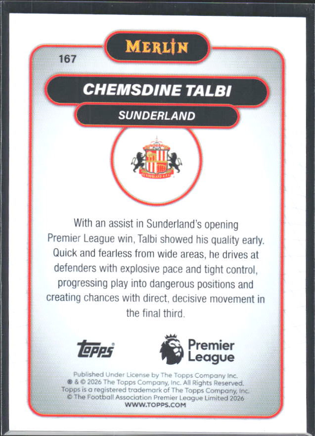Chemsdine Talbi 2026 Merlin Premier League #167 – baksida