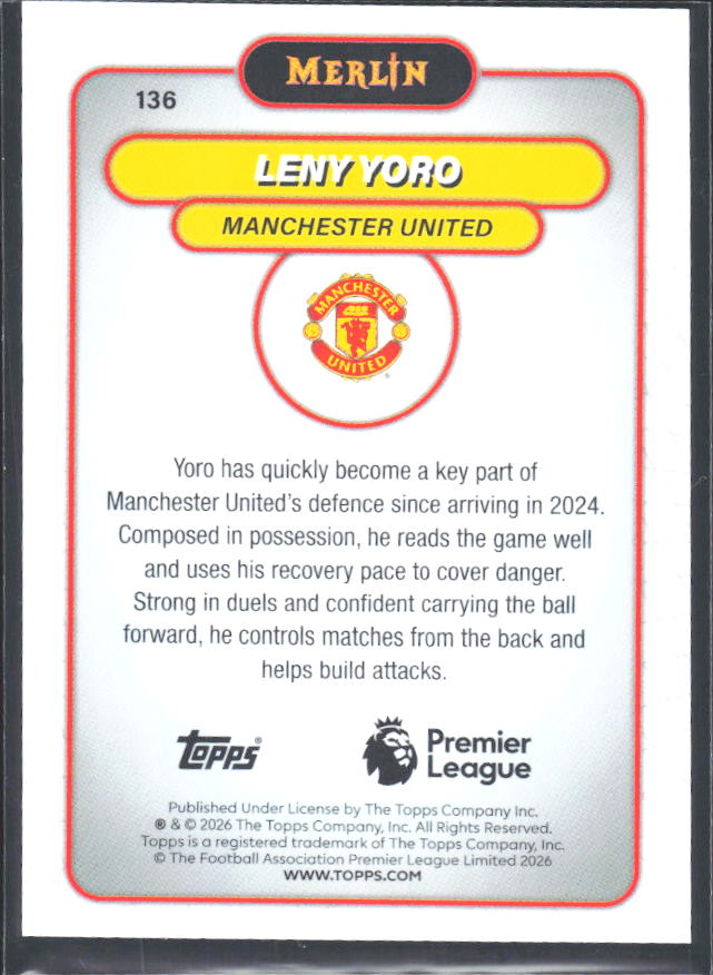 Leny Yoro 2026 Merlin Premier League #136 – baksida