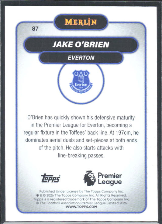 Jake O'Brien 2026 Merlin Premier League #87 – baksida