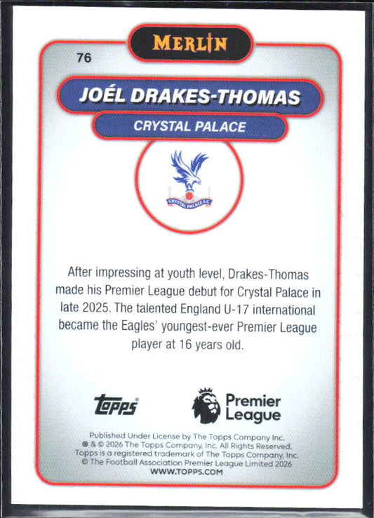 Joel Drakes-Thomas 2026 Merlin Premier League RC #76 – baksida