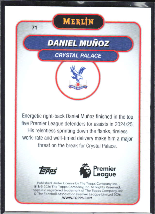 Daniel Muñoz 2026 Merlin Premier League #71 – baksida