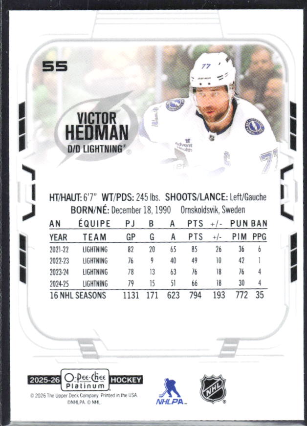 Victor Hedman 2025-26 O-Pee-Chee Platinum #55 – baksida