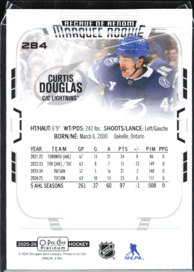 Curtis Douglas 2025-26 O-Pee-Chee Platinum Marquee Rookie #284 – baksida