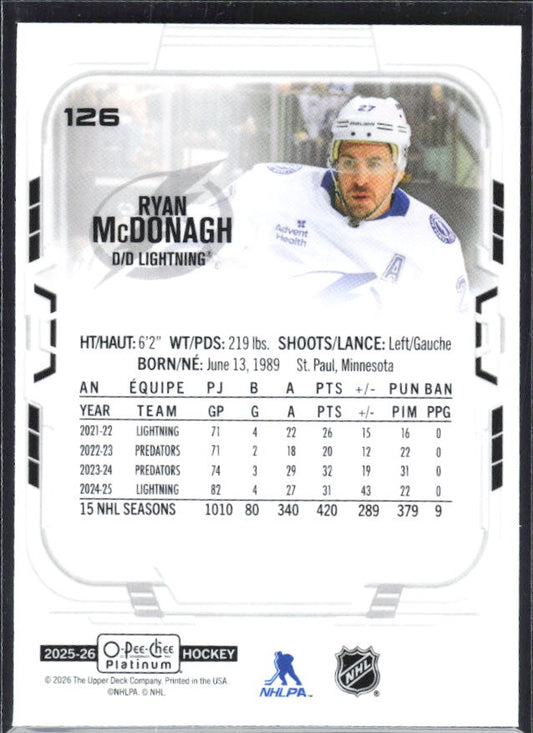 Ryan McDonagh 2025-26 O-Pee-Chee Platinum #126 – baksida