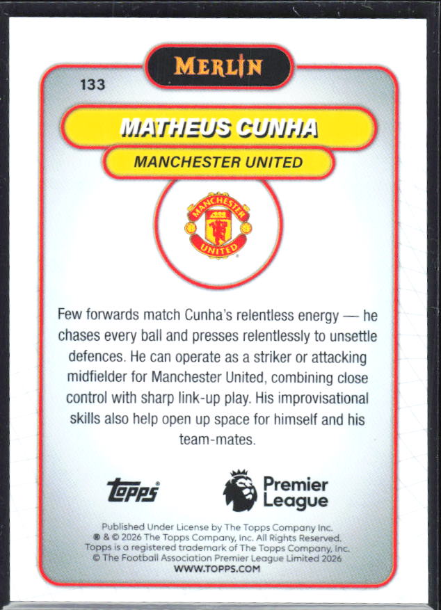 Matheus Cunha 2026 Merlin Premier League #133 – baksida