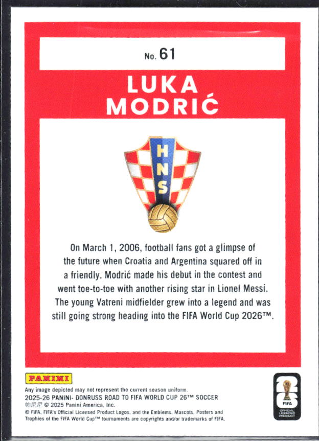 Luka Modrić 2025-26 Donruss Road to FIFA WC #61 – baksida