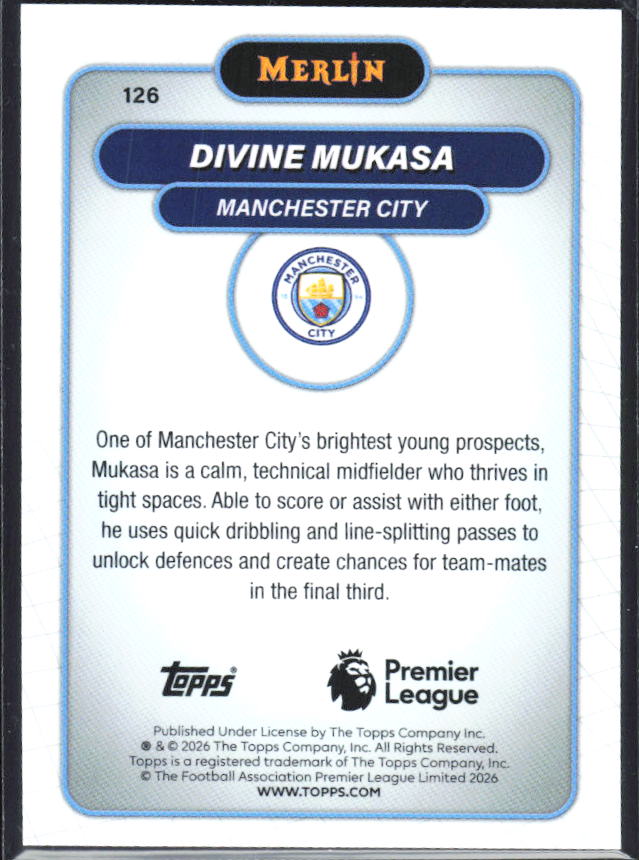 Divine Mukasa 2026 Merlin Premier League RC #126 – baksida