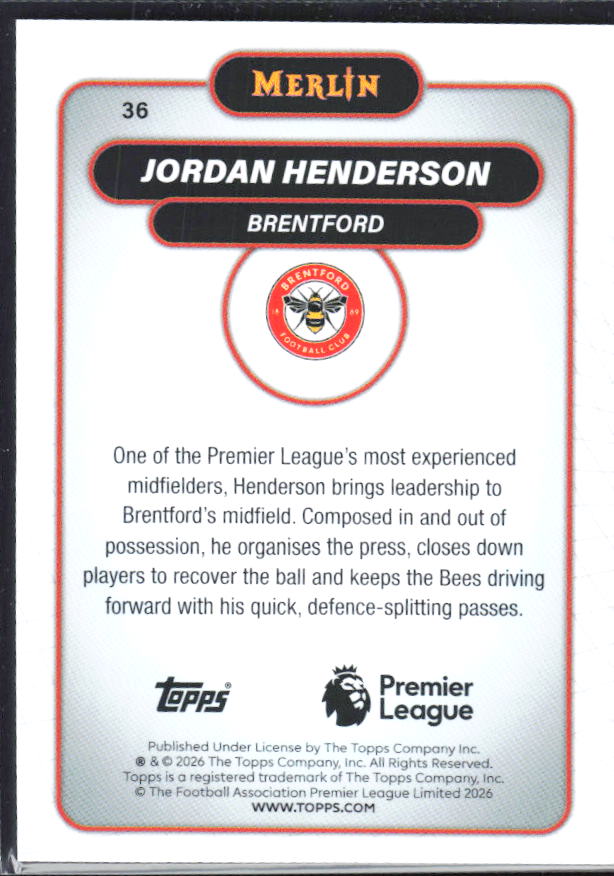 Jordan Henderson 2026 Merlin Premier League #36 – baksida