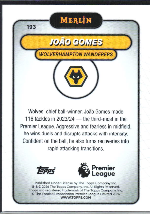 João Gomes 2026 Merlin Premier League #193 – baksida