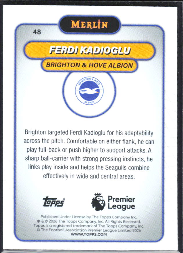Ferdi Kadıoğlu 2026 Merlin Premier League #48 – baksida