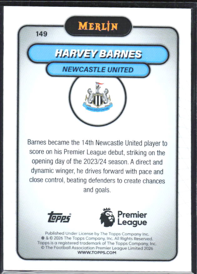 Harvey Barnes 2026 Merlin Premier League #149 – baksida