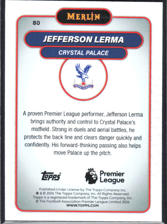 Jefferson Lerma 2026 Merlin Premier League #80 – baksida
