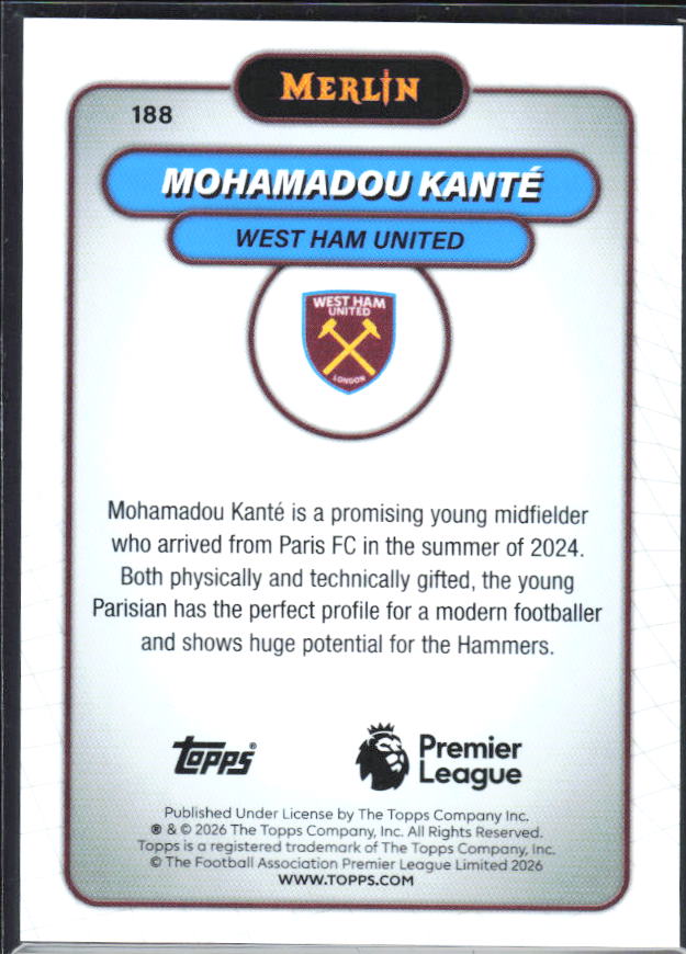 Mohamadou Kanté 2026 Merlin Premier League RC #188 – baksida