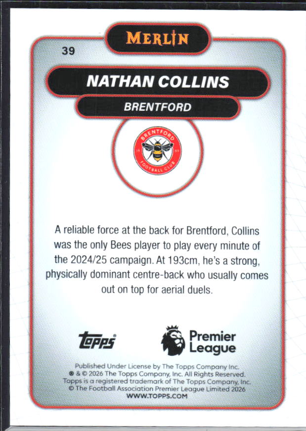 Nathan Collins 2026 Merlin Premier League #39 – baksida