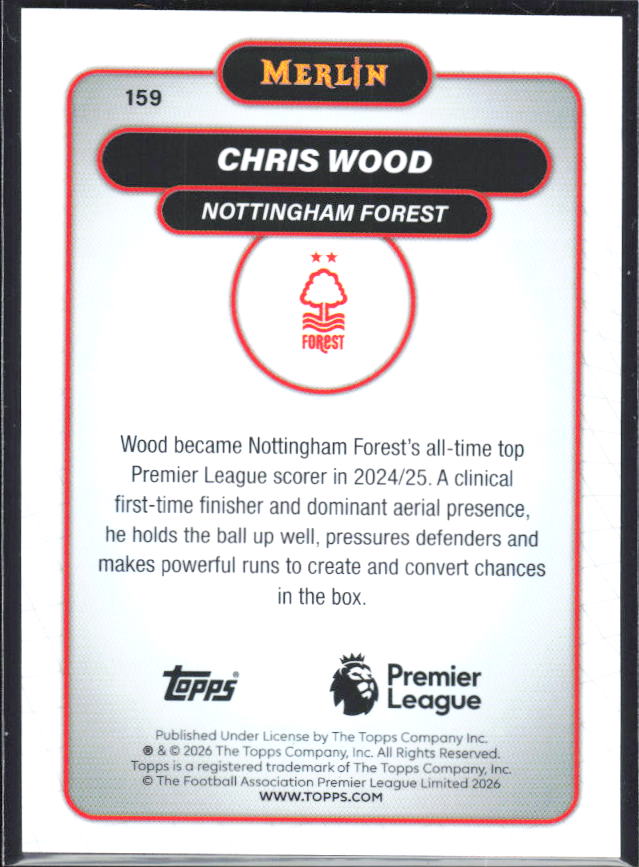 Chris Wood 2026 Merlin Premier League #159 – baksida