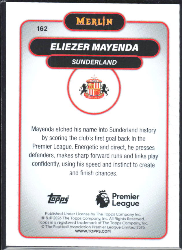 Eliezer Mayenda 2026 Merlin Premier League RC #162 – baksida
