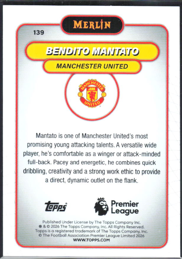 Bendito Mantato 2026 Merlin Premier League RC #139 – baksida
