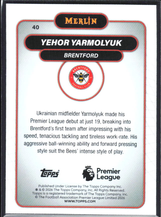 Yehor Yarmoliuk 2026 Merlin Premier League #40 – baksida