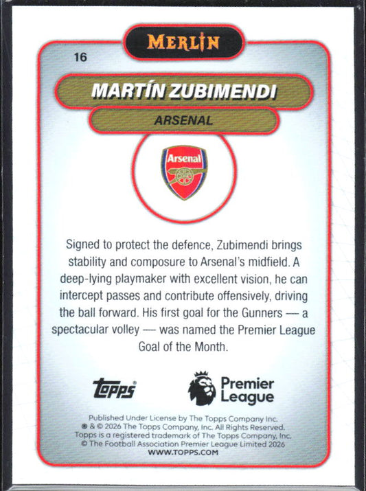 Martín Zubimendi 2026 Merlin Premier League #16 – baksida
