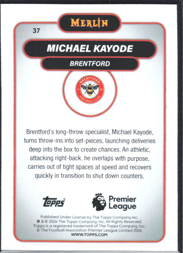 Michael Kayode 2026 Merlin Premier League #37 – baksida