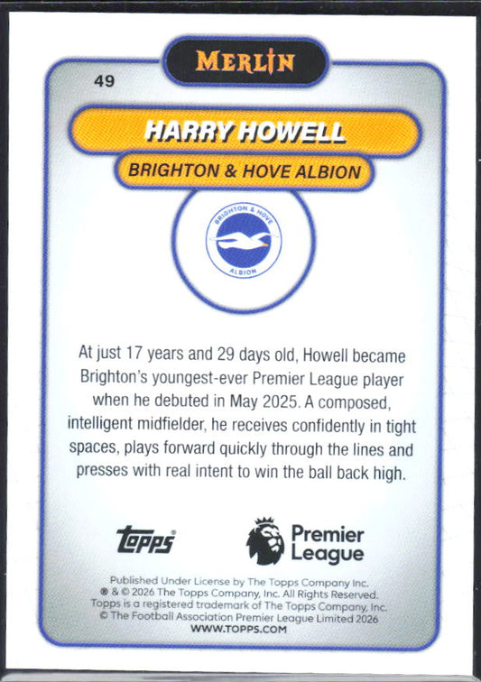 Harry Howell 2026 Merlin Premier League RC #49 – baksida