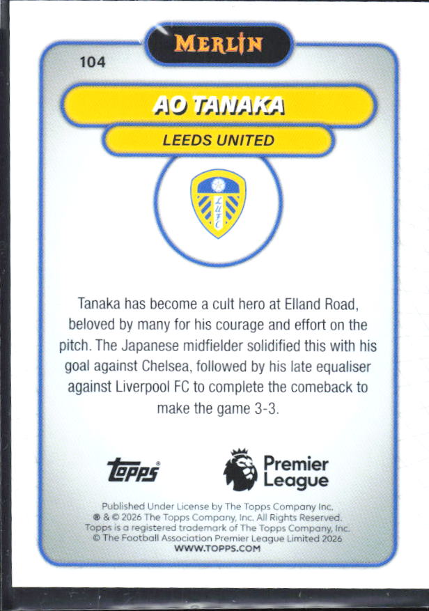Ao Tanaka 2026 Merlin Premier League #104 – baksida