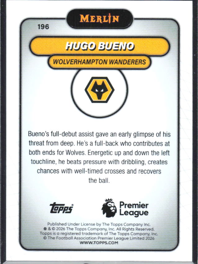 Hugo Bueno 2026 Merlin Premier League #196 – baksida