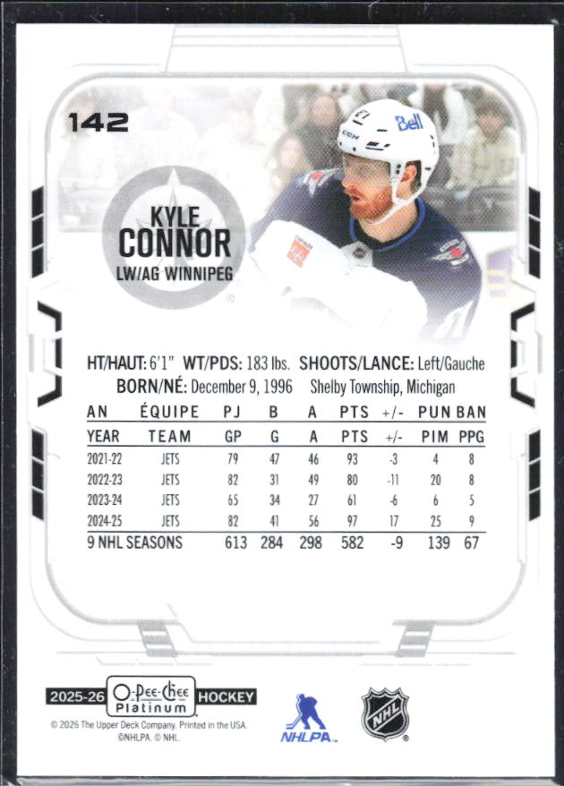 Kyle Connor 2025-26 O-Pee-Chee Platinum #142 – baksida