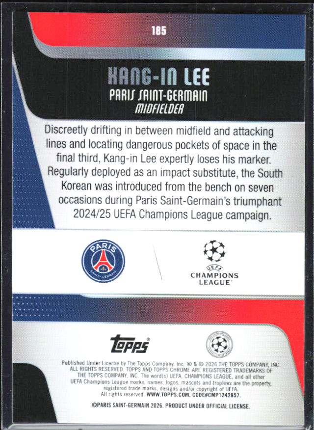 Kang-In Lee 2025-26 Chrome UEFA #185 – baksida