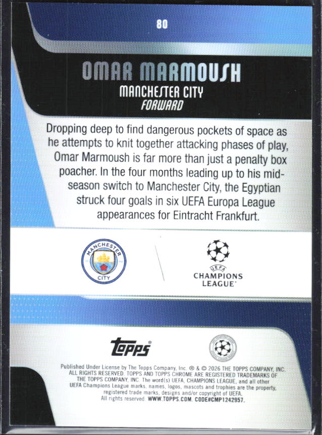 Omar Marmoush 2025-26 Chrome UEFA #80 – baksida