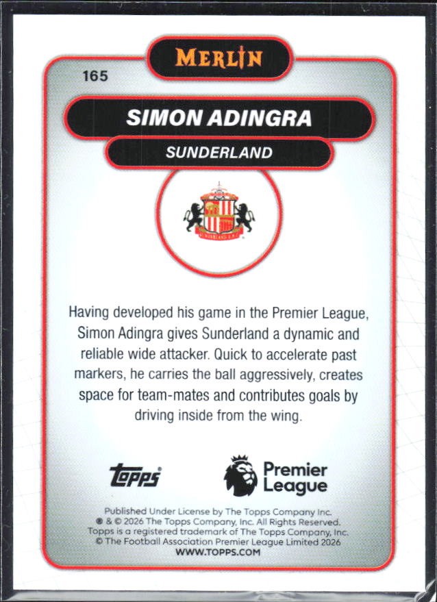 Simon Adingra 2026 Merlin Premier League #165 – baksida