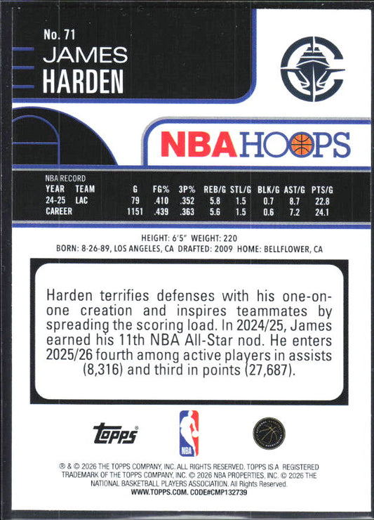 James Harden 2025-26 NBA Hoops #71 – baksida