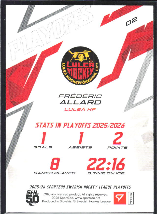 Frédéric Allard 2025-26 SHL Playoffs #02 – baksida