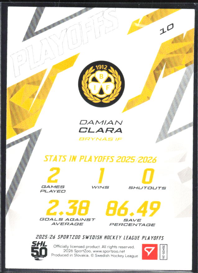Damian Clara 2025-26 SHL Playoffs #10 – baksida