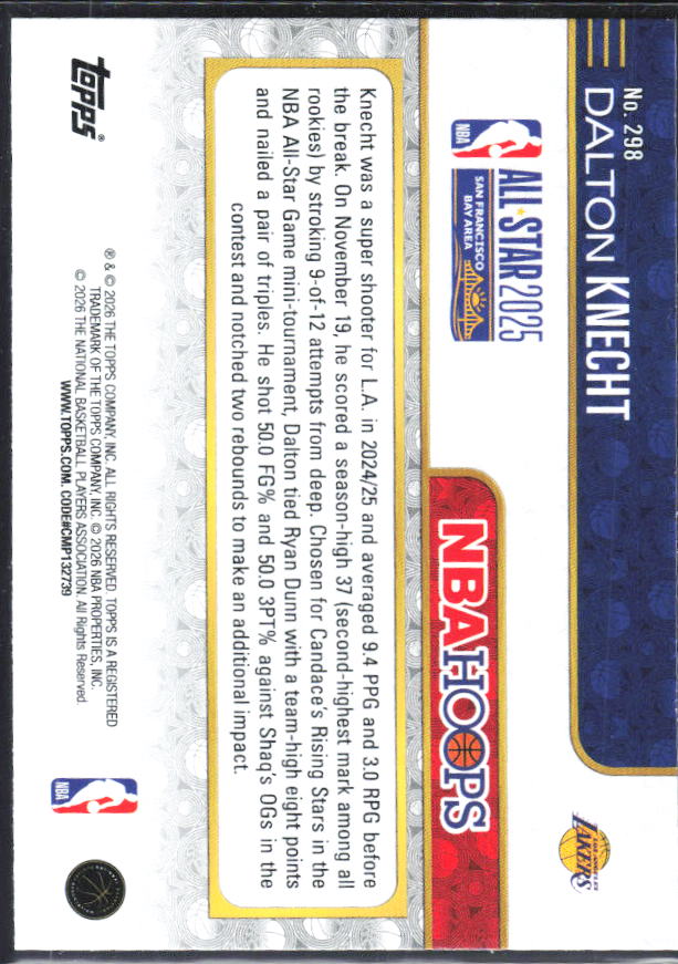 Dalton Knecht 2025-26 NBA Hoops All-Star 2025 #298 – baksida