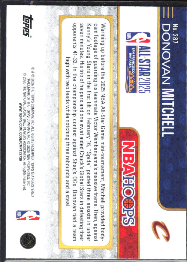 Donovan Mitchell 2025-26 NBA Hoops All-Star 2025 #287 – baksida