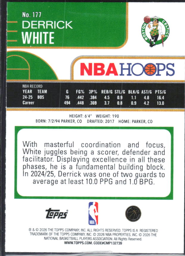 Derrick White 2025-26 NBA Hoops #177 – baksida