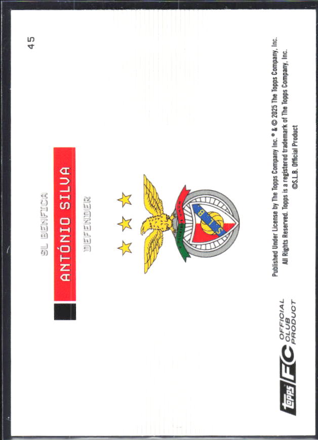 António Silva 2025-26 SL Benfica Team Set Soaring Eagle #45 – baksida