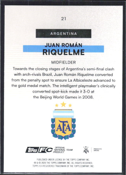 Juan Román Riquelme 2026 Argentina Team Set Bona Fide Baller #21 – baksida