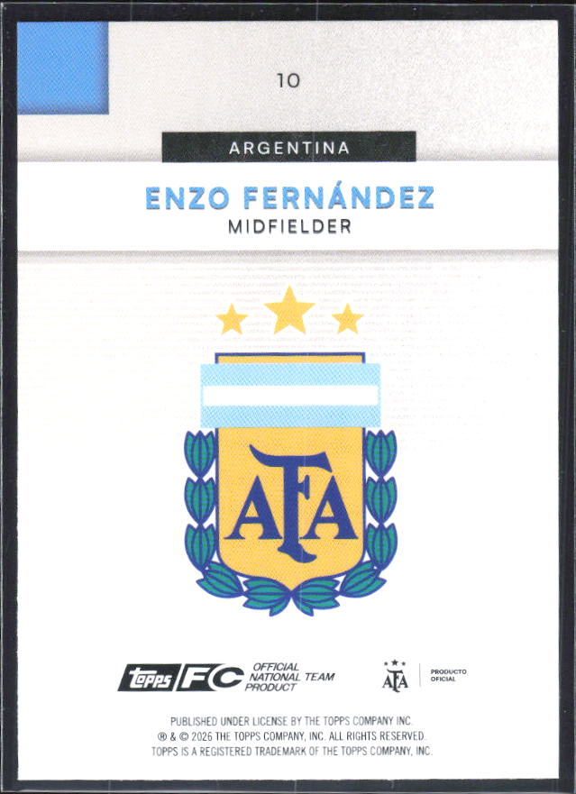 Enzo Fernández 2026 Argentina Team Set #10 – baksida