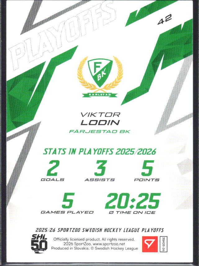 Viktor Lodin 2025-26 SHL Playoffs #42 – baksida