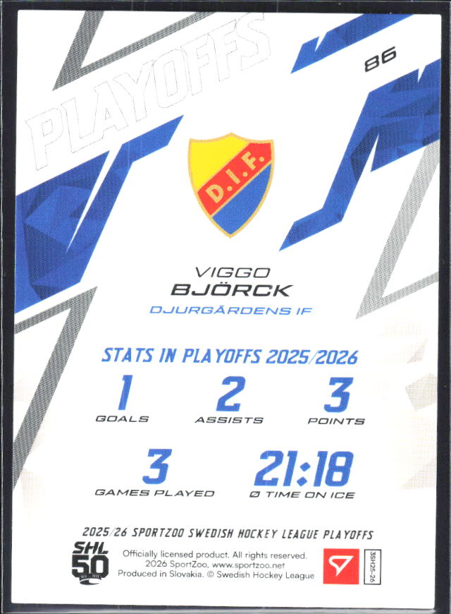 Viggo Björck 2025-26 SHL Playoffs #86 – baksida